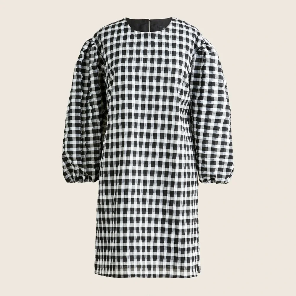 J. Crew Puff-Sleeve Mini Dress in Textured Plaid - Picture 3 of 10
